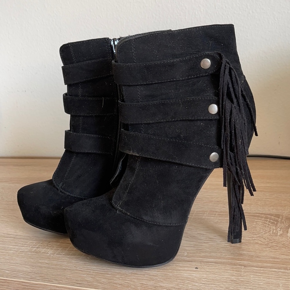 Black fringe platform  booties